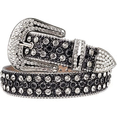 Men's Jeans Rhinestone Belt Western Denim Rivet PU Leather Belt
