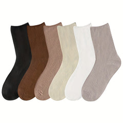 6 12 Pairs Cotton Crew Socks Women Men Solid Casual Socks