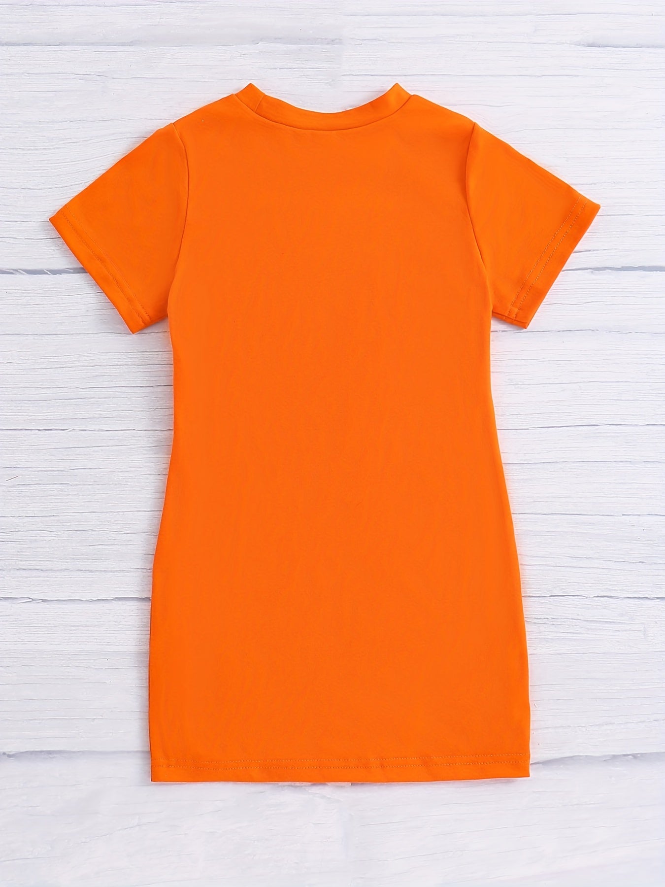 Girl's Crew Neck Short Sleeve Side Slit Casual Dress