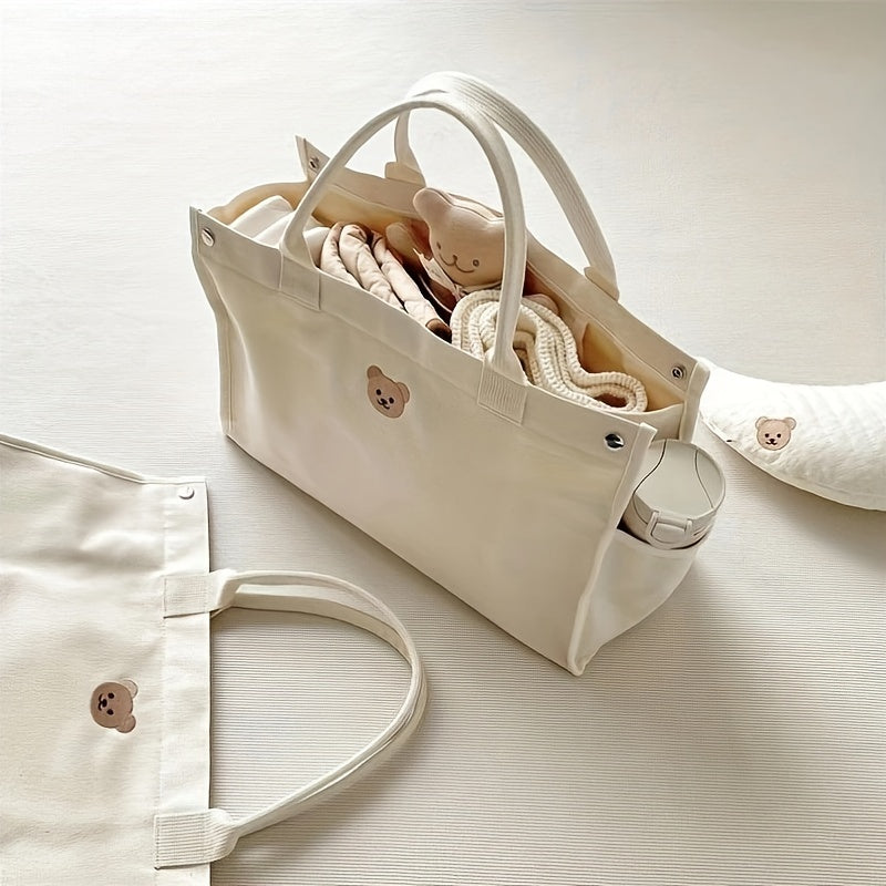 Bear Embroidered Canvas Parent Bag Nylon Tote for Moms