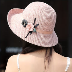 Flower Decor Straw Sun Hat UV Protection Bucket Hat for Women