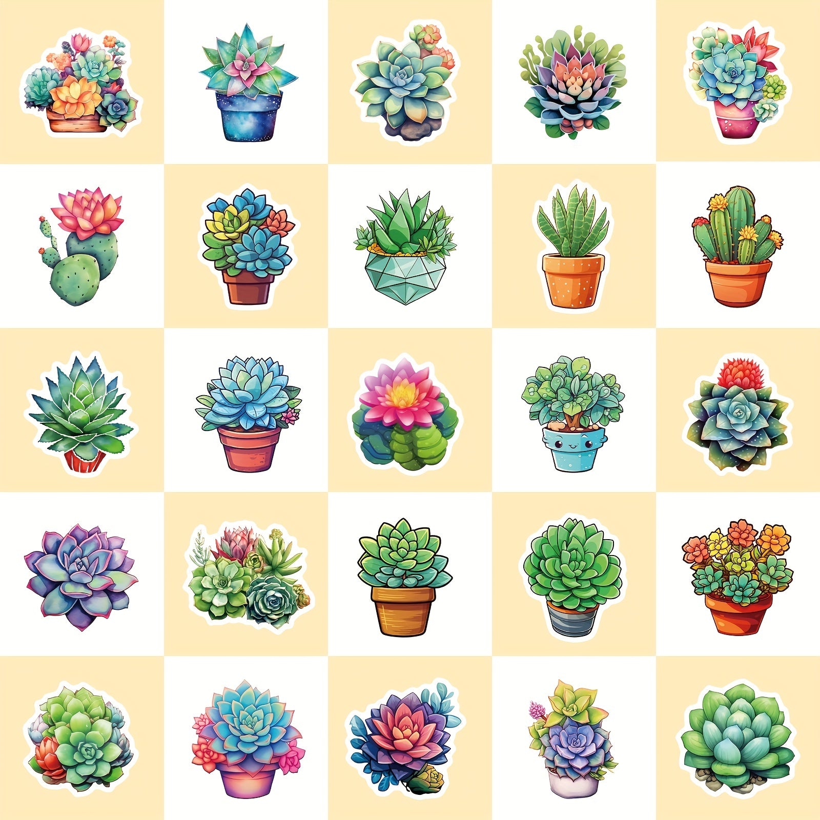 50pcs Succulent Cactus Stickers for Water Bottle Laptop Phone