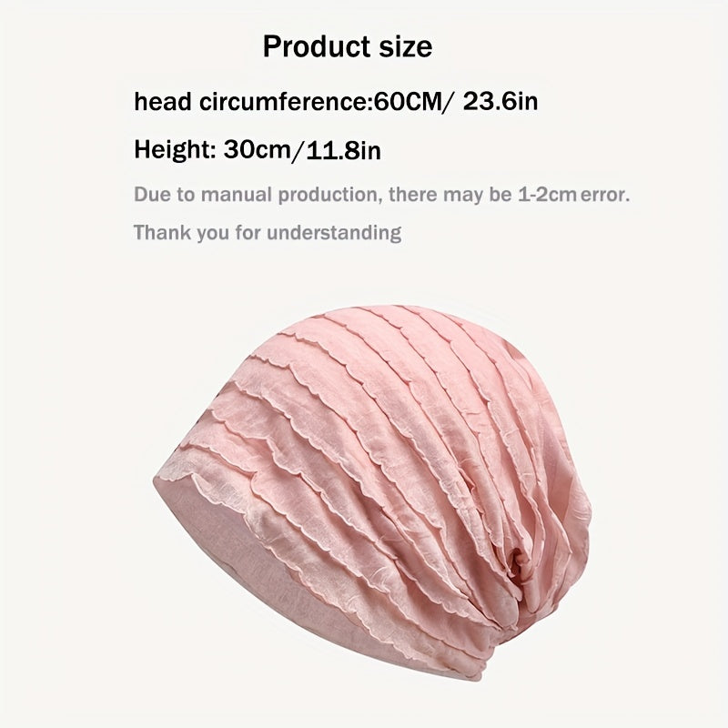 Solid Ruffles Beanie Cap for Women