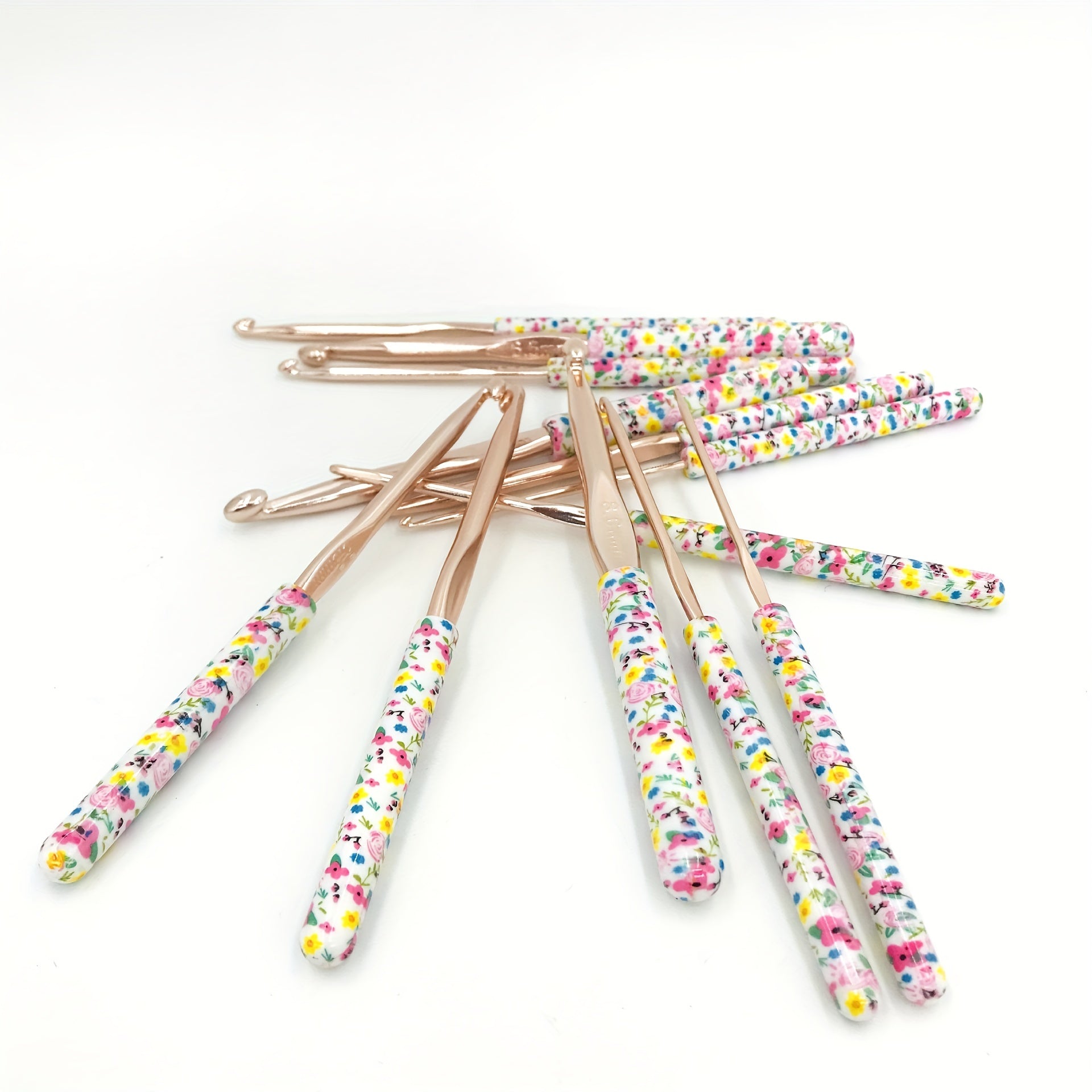 12pcs Aluminum Crochet Hooks Set with Floral Plastic Handle
