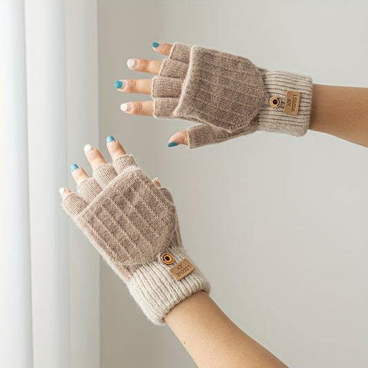 Meromibe Winter Warm Knitted Half Finger Gloves For Women