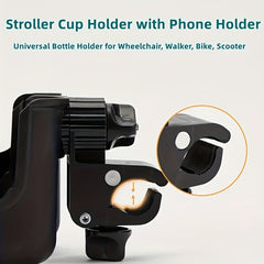 Universal Stroller Cup Holder With Phone Holder, Stroller Bottle Holder