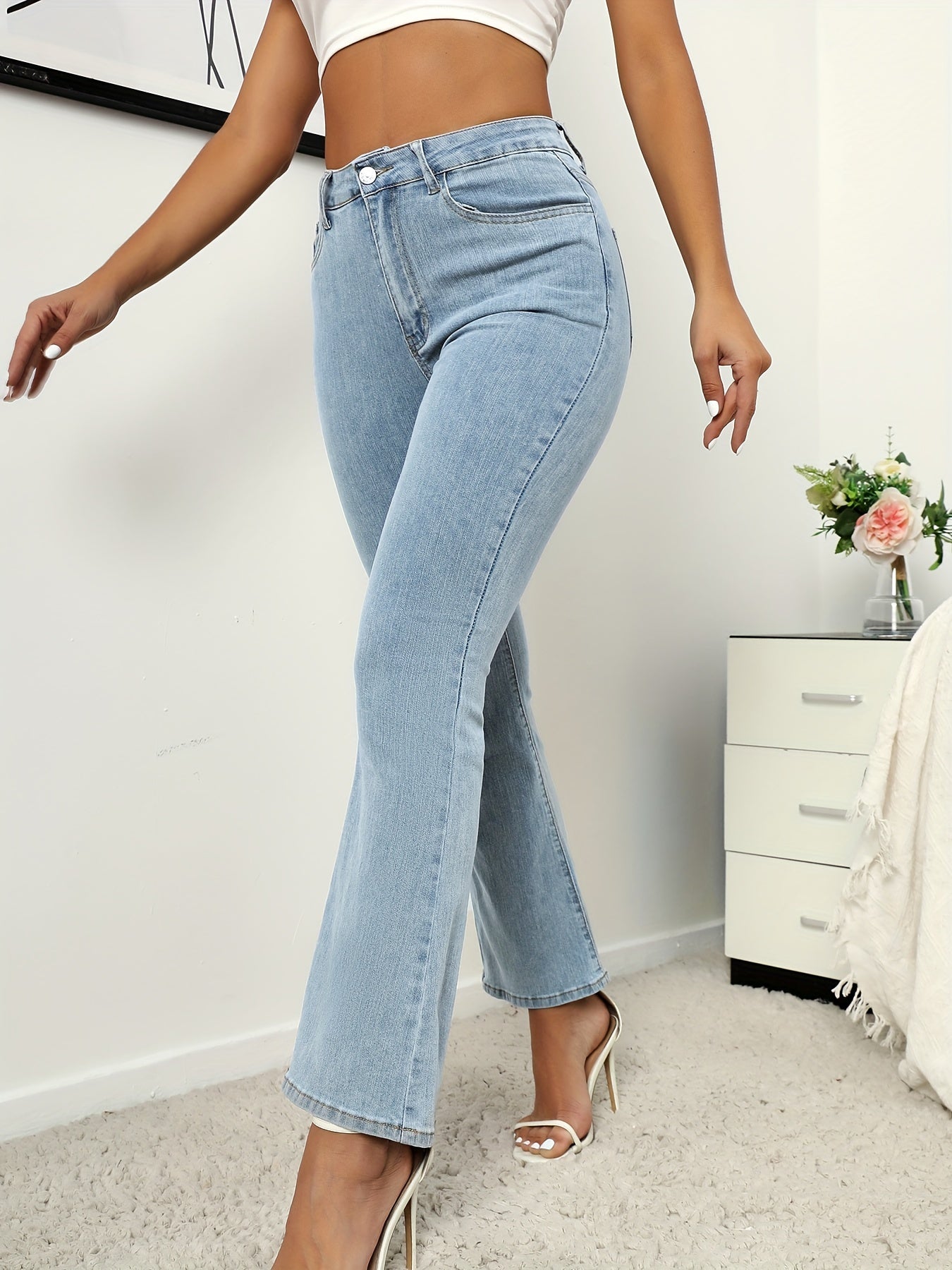 Sunflower Embroidery Flared Jeans Bell Bottom Wide Legs