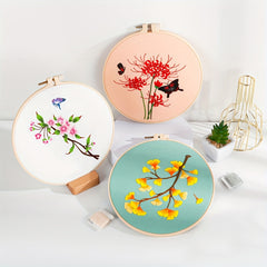Chinese Style Flowers Lotus Manjusaka Embroidery Kit Set with Hoop 20.07cm