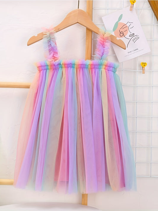 Rainbow Tulle Sling Dress for Summer Party Princess Dress