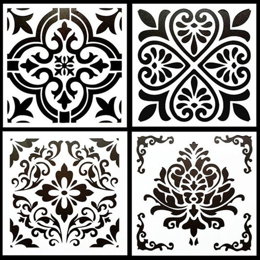 Vintage Pattern Stencils Set for DIY Painting on Tile Floor Furniture