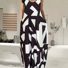  Colorblock Geo Print Maxi Cami Dress