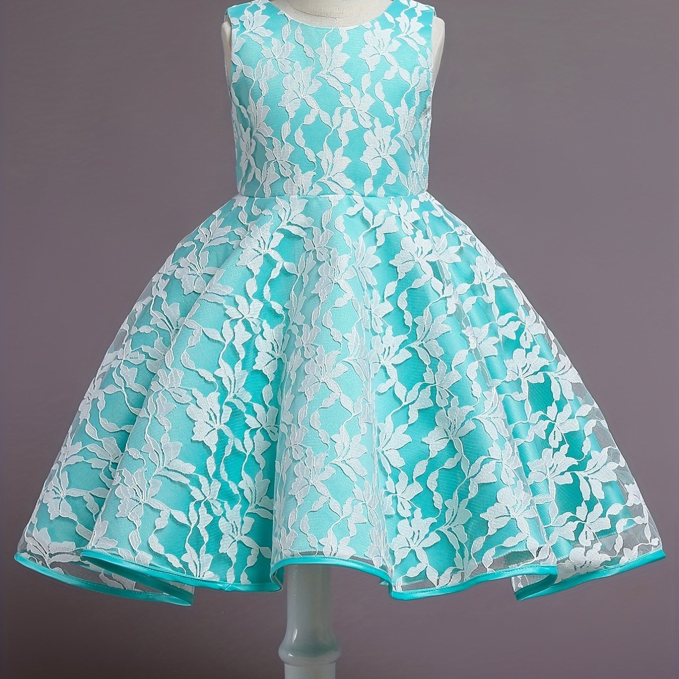 Girls Lace Floral Sleeveless Formal Dress For Kids