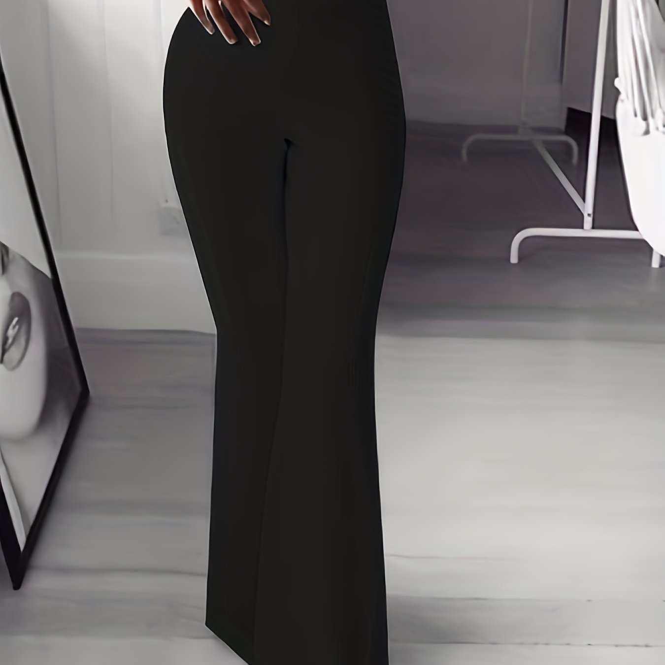  Solid High Rise Flared Leg Trousers