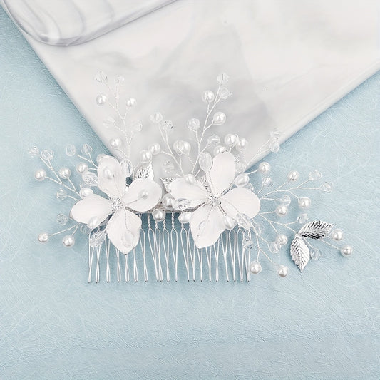Flower Charm Hair Comb with Faux Pearl & Crystal - Wedding Headwear