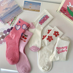 5 Pairs Letter & Heart Print Socks Women's Stockings