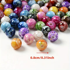 100pcs 8mm Cracked Acrylic Spacer Beads Ink Printed Ceramic Pattern Round Beads