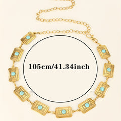 Vintage Embossed Turquoise Chain Copper Waist Chain