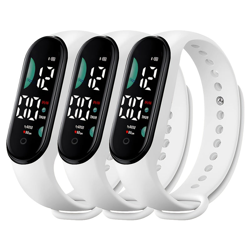 3pcs Student Sports Watches with Touchscreen 24H Digital Display PVC Strap