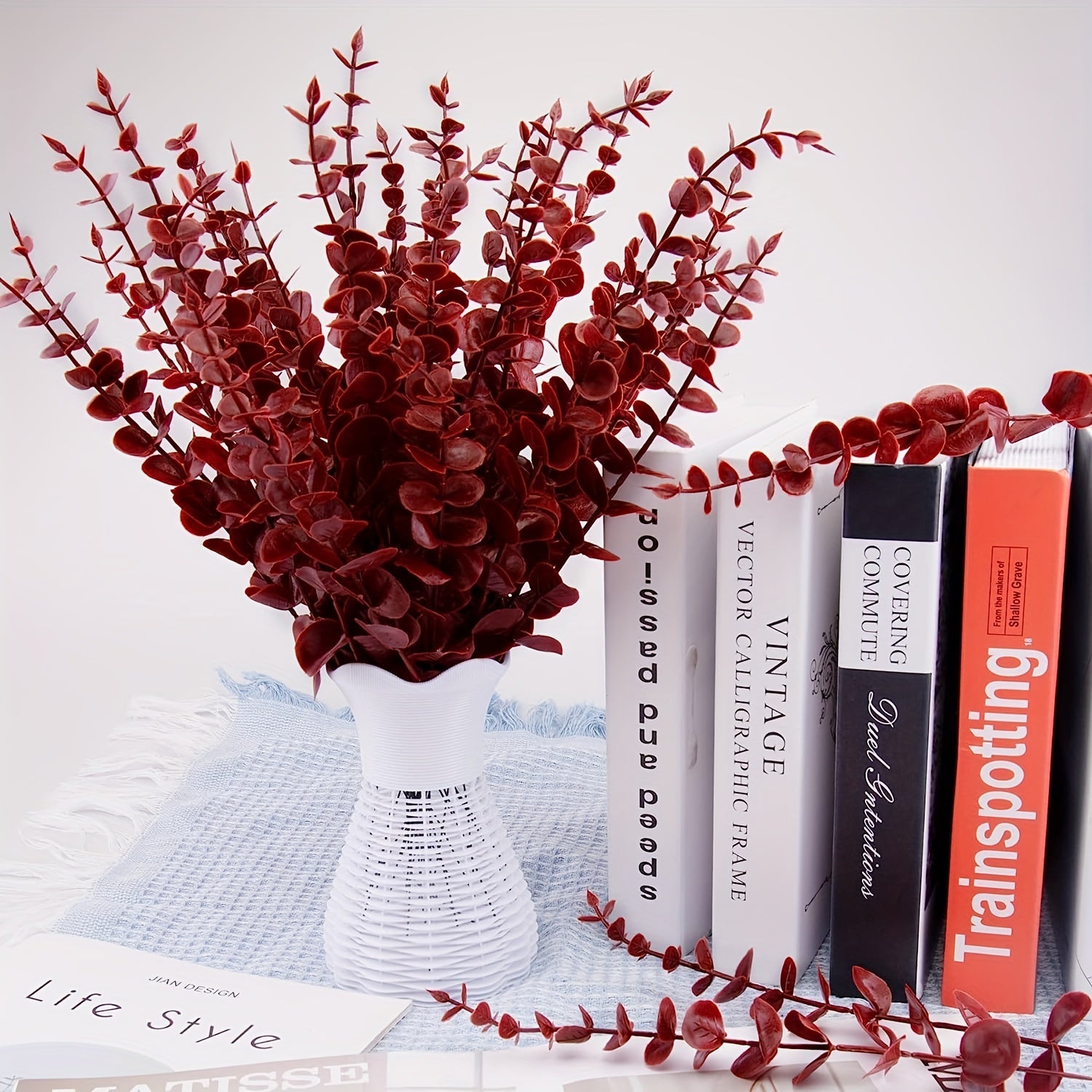 12pcs Red Eucalyptus Leaves for Events and Decor