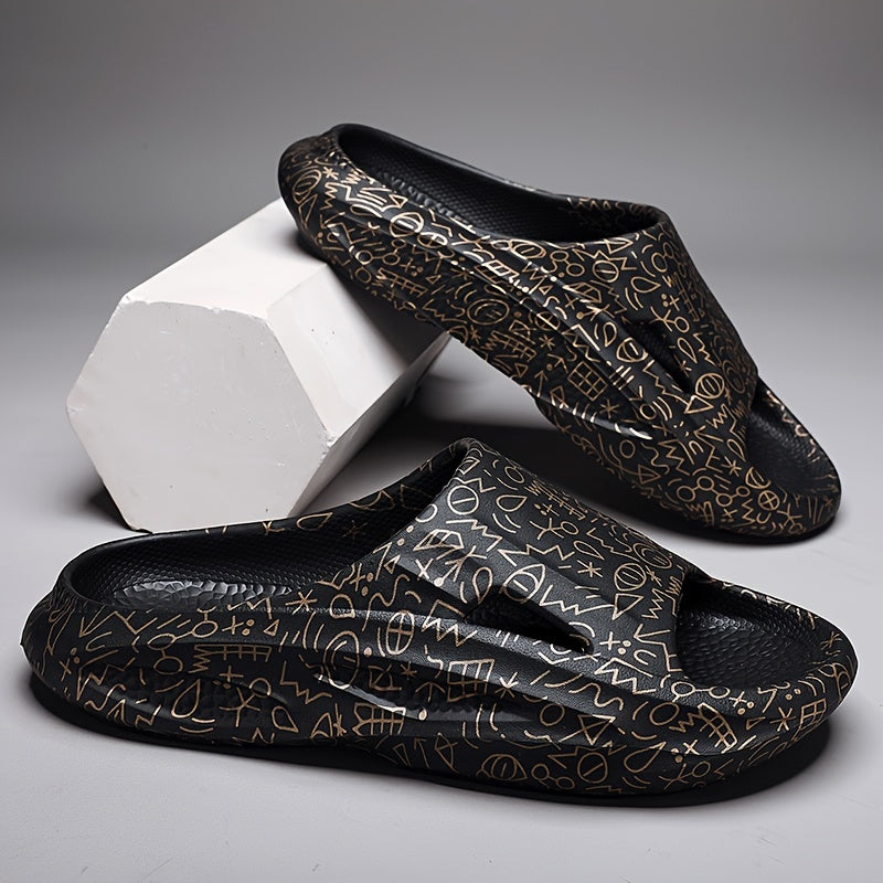Men Graffiti Cloud Slides Pillow Slippers Lightweight Comfortable Open Toe Shoes