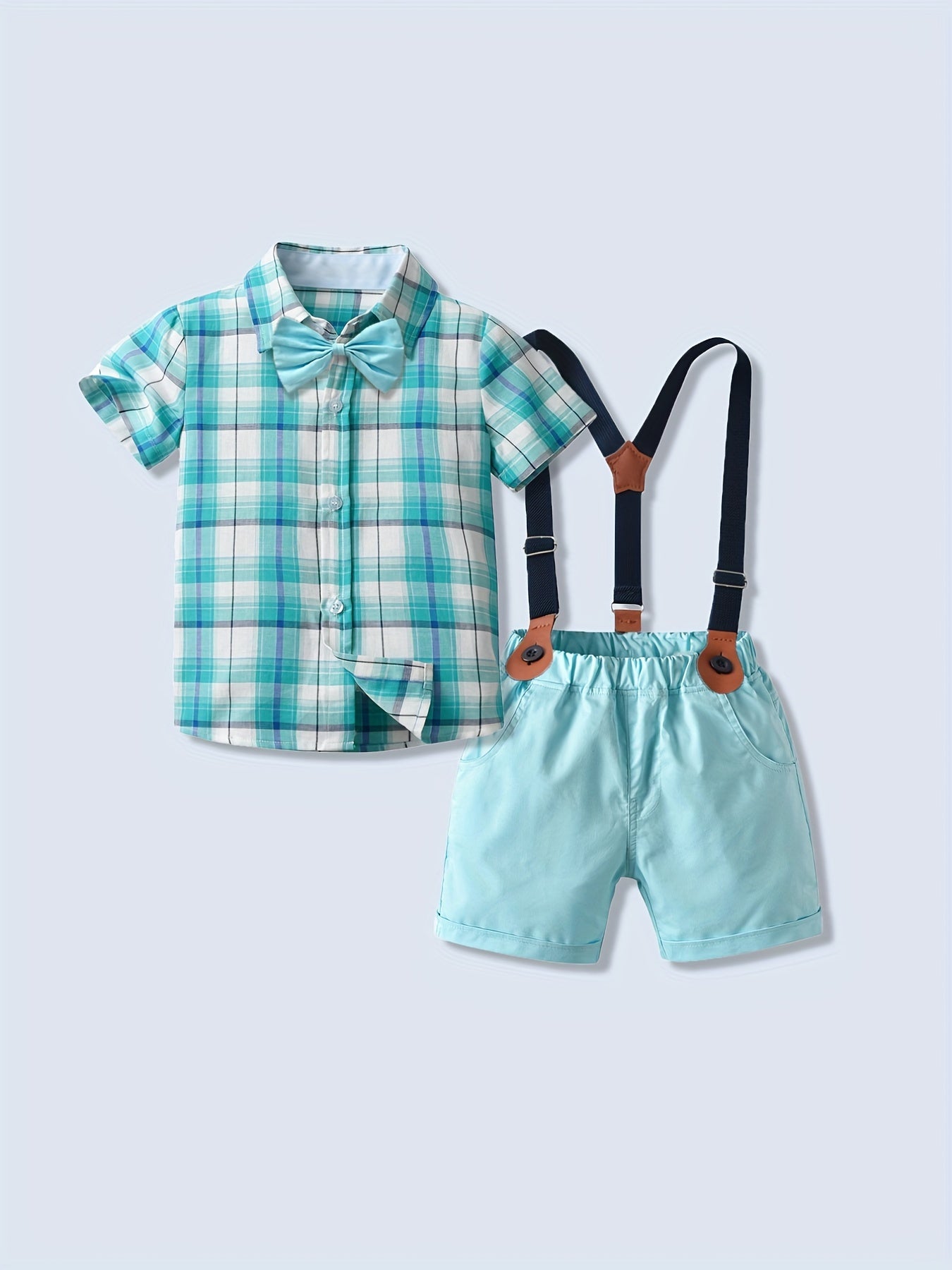 Boy's Gentleman Bowtie Shirt & Overalls Set for Summer Party
