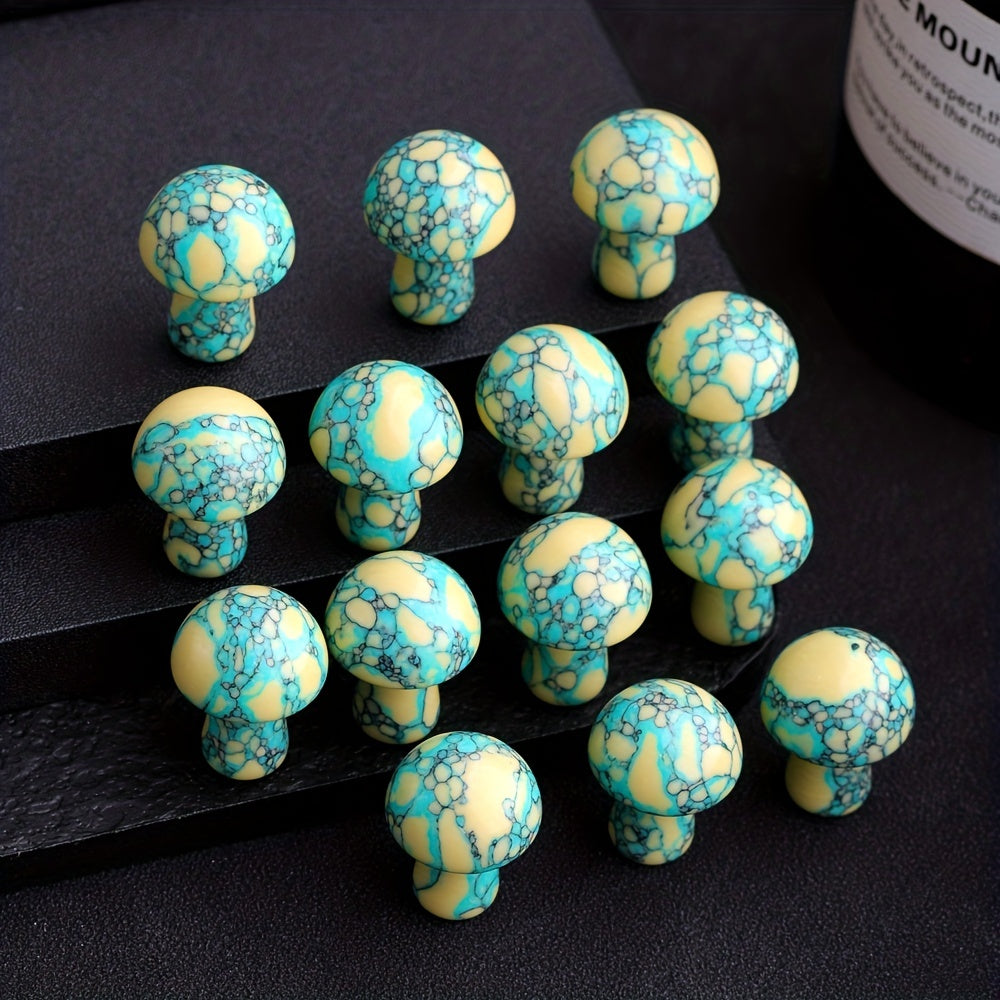 Mini Yellow Dot Turquoise Mushroom Stone Garden Decoration