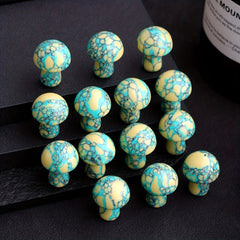 Mini Yellow Dot Turquoise Mushroom Stone Garden Decoration