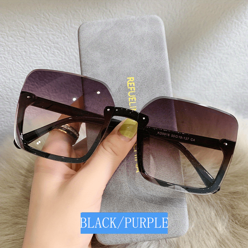 Square Semi Rimless Sunglasses Retro Gradient UV400 Sun Shades