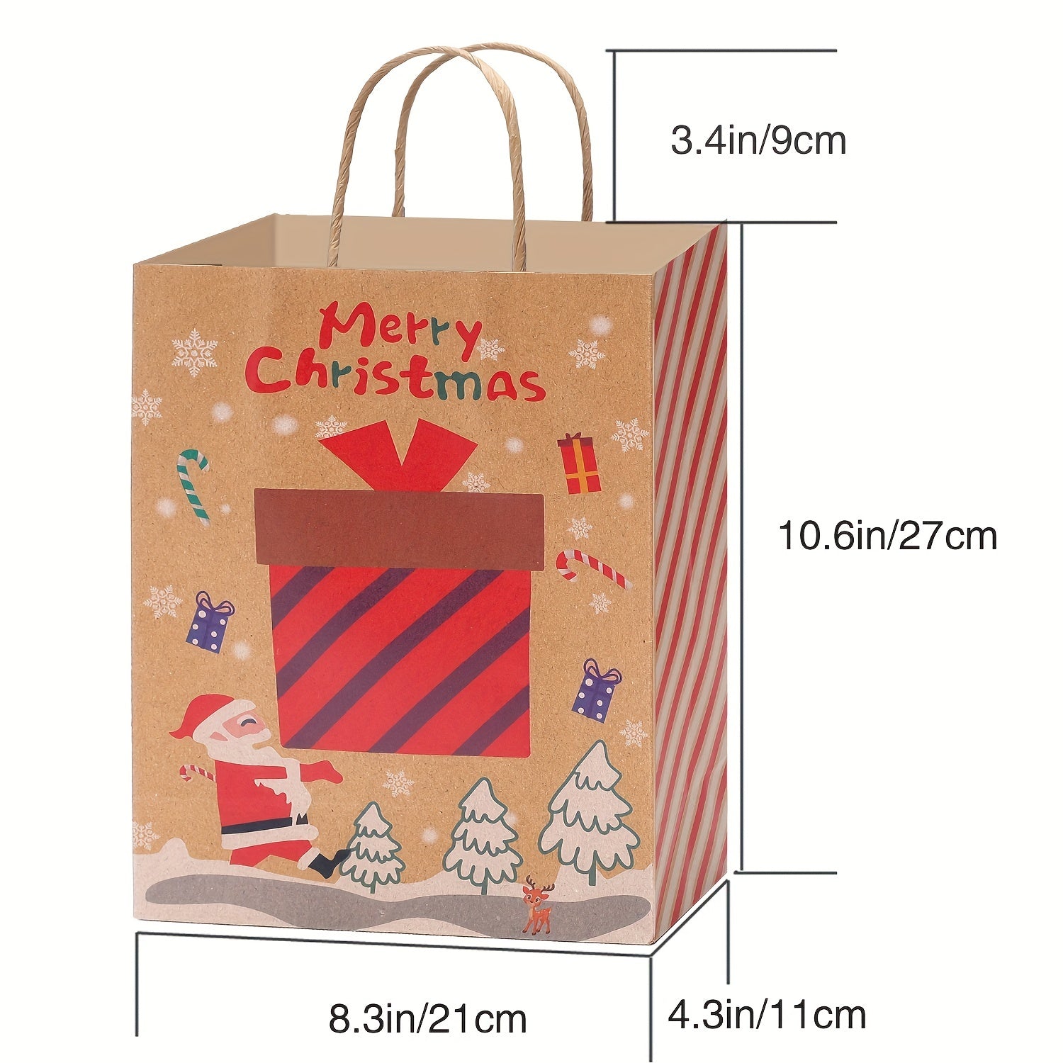 Christmas Gift Bag Set Large Medium Small 8 Paper Wrappers 8 Ribbon Bows