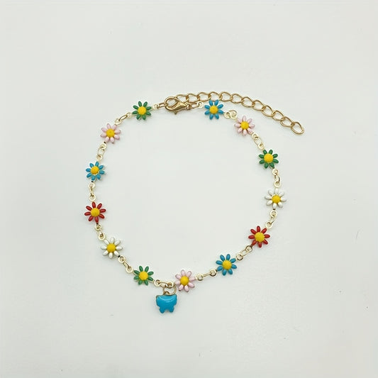 Vintage Daisy Butterfly Pendant Anklet Gift for Girls