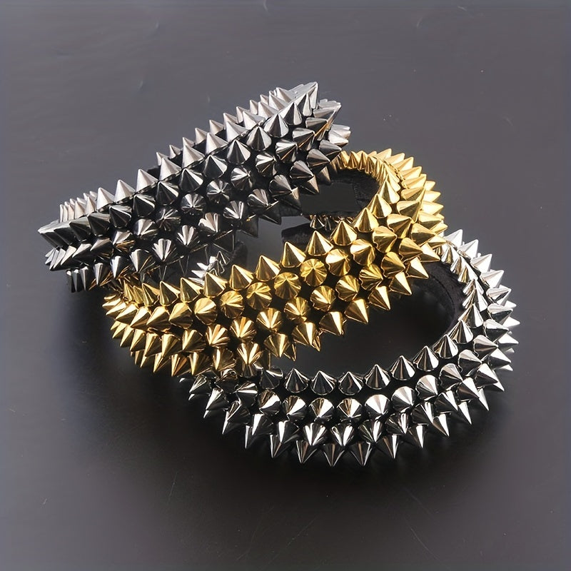 Punk Rivet Decor Headband Wide Head Hoop Headdress Padded Hair Band