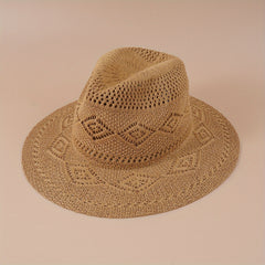 Vintage Hollow Crochet Straw Hat Women Fedora Cap Beach Hats