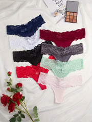 8pcs Lace Stitching Thongs Soft Comfy Stretchy Intimates Panties