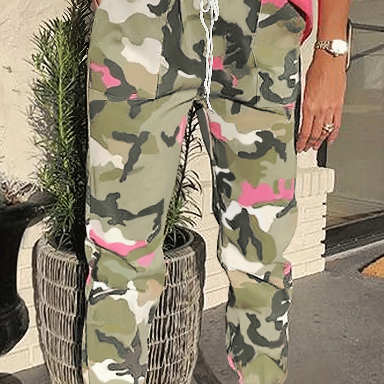  Camo Elastic Drawstring High Rise Jogger Trousers