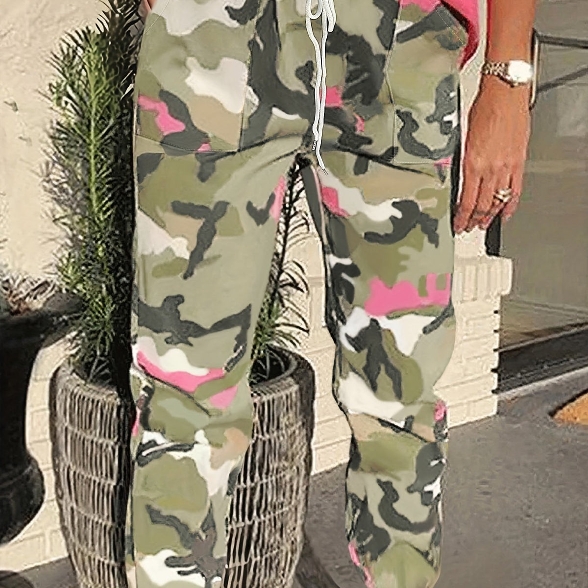  Camo Elastic Drawstring High Rise Jogger Trousers