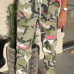  Camo Elastic Drawstring High Rise Jogger Trousers