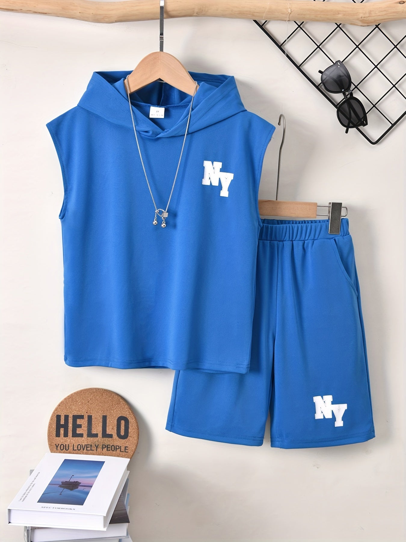 Boys NY Outfit Hooded Tank Top & Shorts Set for Summer