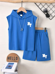 Boys NY Outfit Hooded Tank Top & Shorts Set for Summer