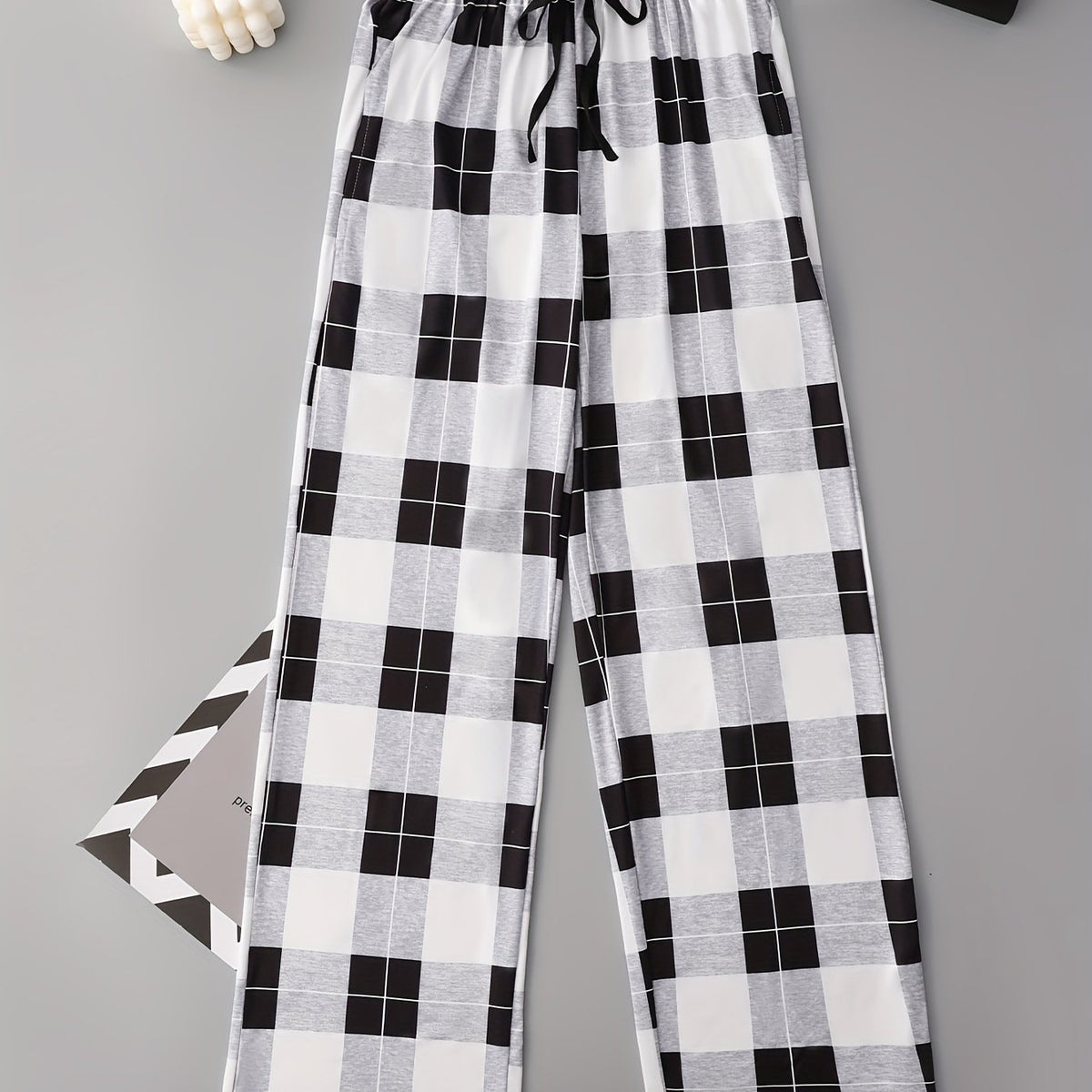 Colorblock Plaid Lounge Pants Soft Drawstring Womens Loungewear