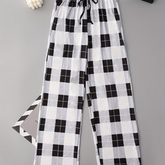Colorblock Plaid Lounge Pants Soft Drawstring Womens Loungewear