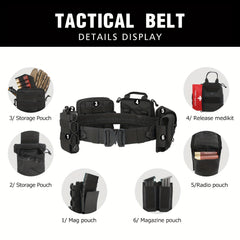 8pcs Molle Battle Belt Utility Belt w/ Pouches, Quick Release Trigger