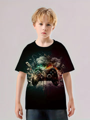 Game Console Pattern T Shirt for Kids Street Style Short Sleeve Top