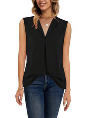 Solid V Neck Sleeveless Tank Top Loose Office Work