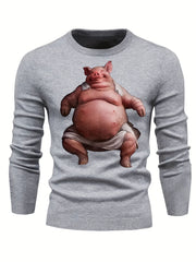 Funny Fat Pig Pattern Men's Knitted Sweater