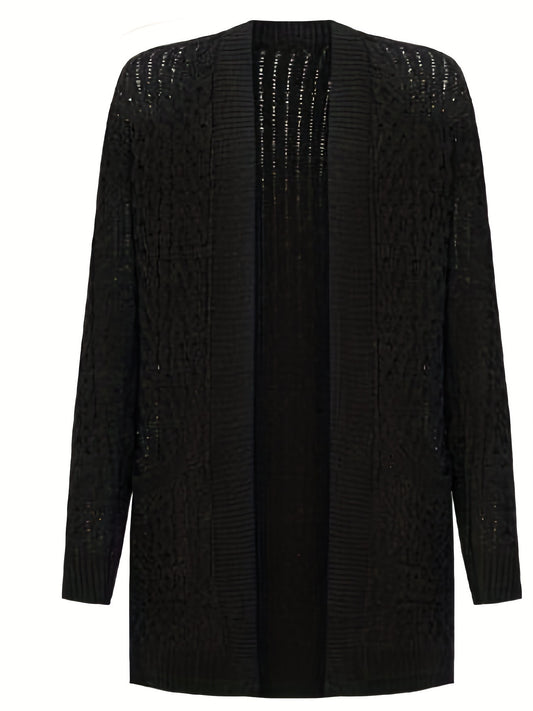 Plus Size Casual Cardigan Women's Plus Solid Hollow Out Half Sleeve Open Front