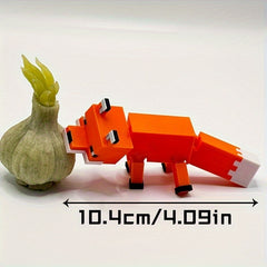 3D Printed Pixel Fox Statue - Vibrant Orange - Perfect Gift for Gamers