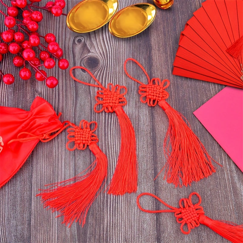 6pcs Red Chinese Knot Lanyard Tassels Hand Woven Pendant