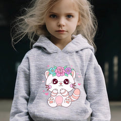 Sweet Flower Cat Print 2pcs Girls Outfits For Sports Spring Fall Outdoor Gift