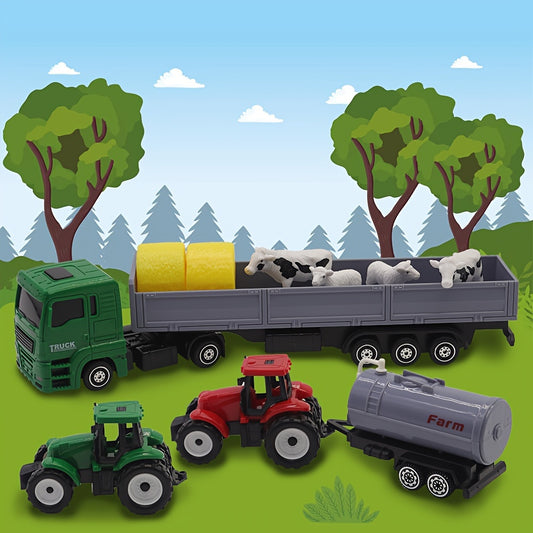 DIY Farm Toy Set 19pcs Plastic Animal Statue And Farmer Car Toy Set
