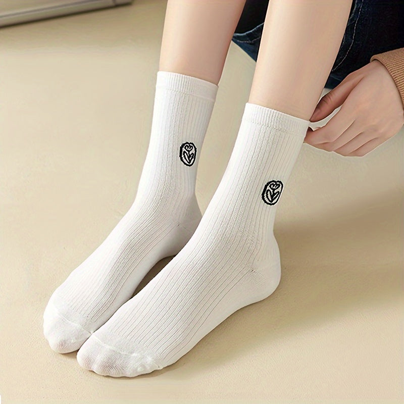 5 Pairs Cartoon Ribbed Socks Soft Mid Tube Women's Stockings